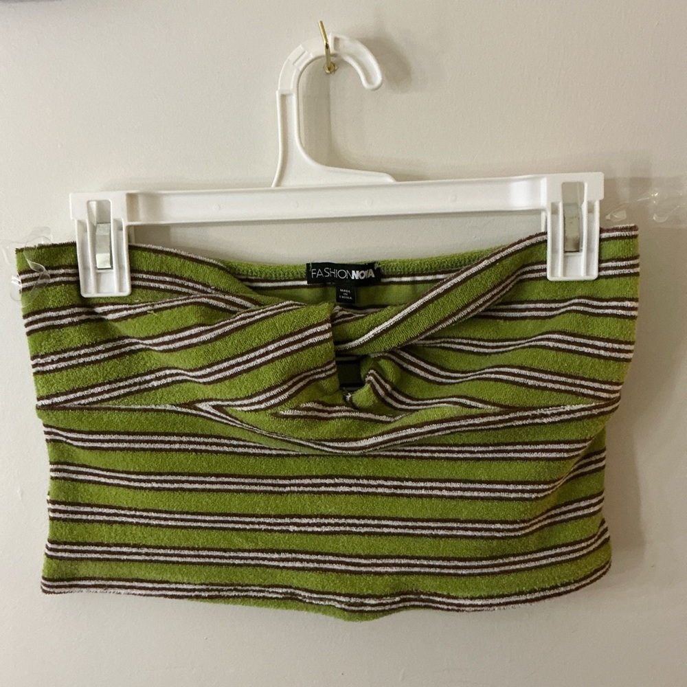 Fashion Nova Olive Striped Crop Top
